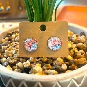 Hand Crafted  Multicolored Heart Design Stud Earrings